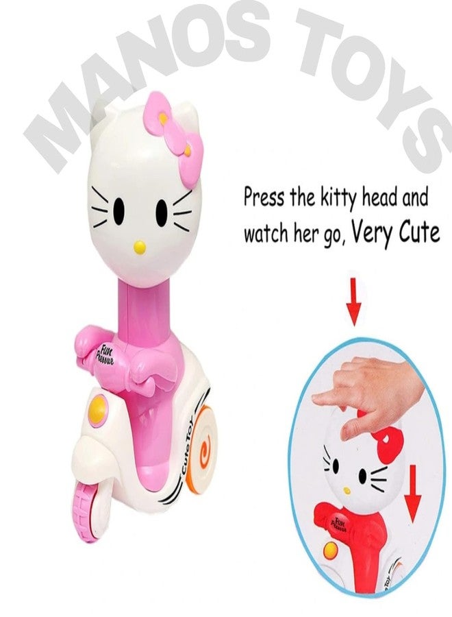 Manos Kitty Scooter Press and Go Toy - Unbreakable Friction Powered Motorcycle Toy for Kids /Baby /Girl/BOY Toddlers (Pack of 1) (Kitty) - Image 3